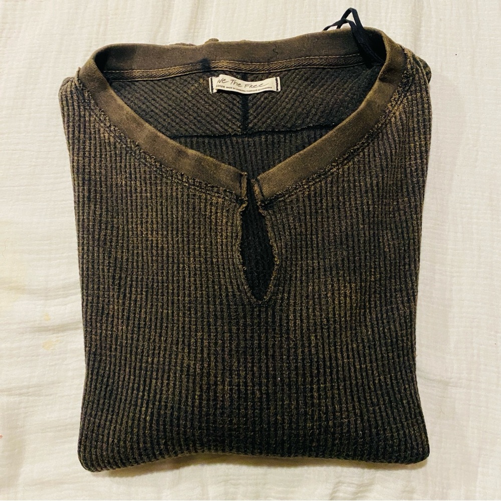 FREE PEOPLE monterey thermal long sleeve top shirt M we the free black brown - Picture 5 of 5